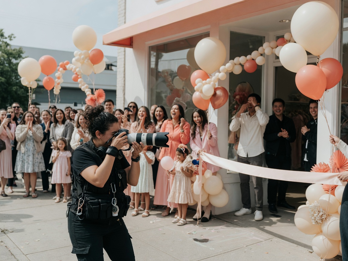 Photographer documenting a ribbon cutting for social media